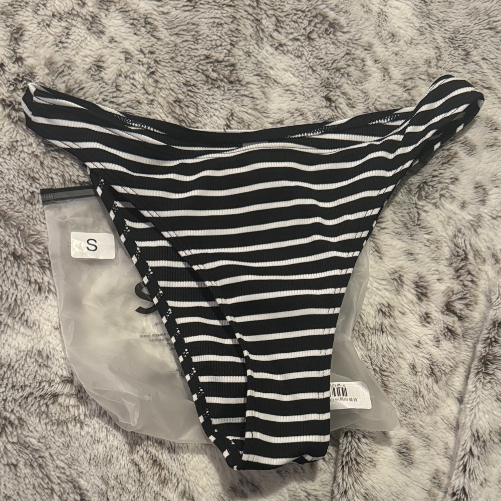 SHEIN Black & White Striped Bikini Bottom